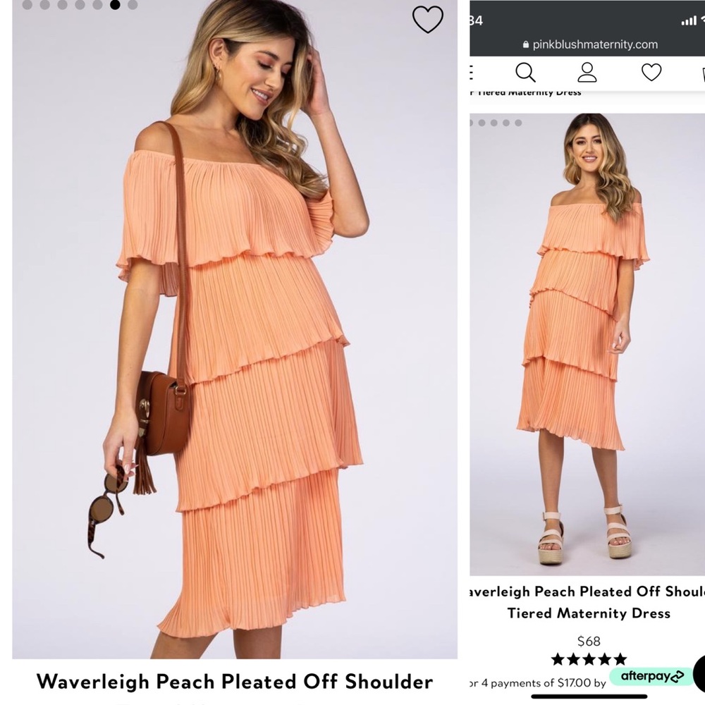 Peach pleated maternity dress pinkblush